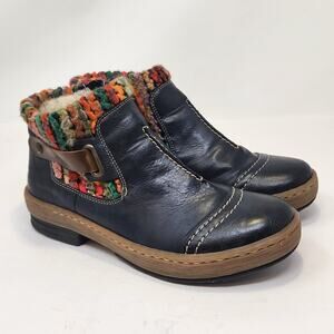 Rieker Felicitas 84 Winter Ankle Boots Women Size 37 US 6 Navy Blue Faux Leather